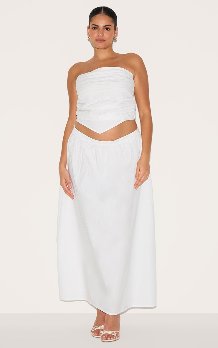 Plus White Cotton Poplin Maxi A-line Skirt image 1