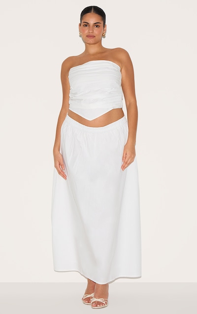 Plus White Cotton Poplin Maxi A-line Skirt