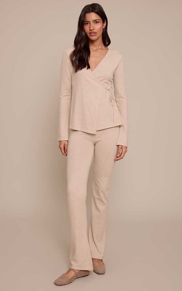 Tall Oatmeal Fine Knit Wrap Style Cardigan image 3