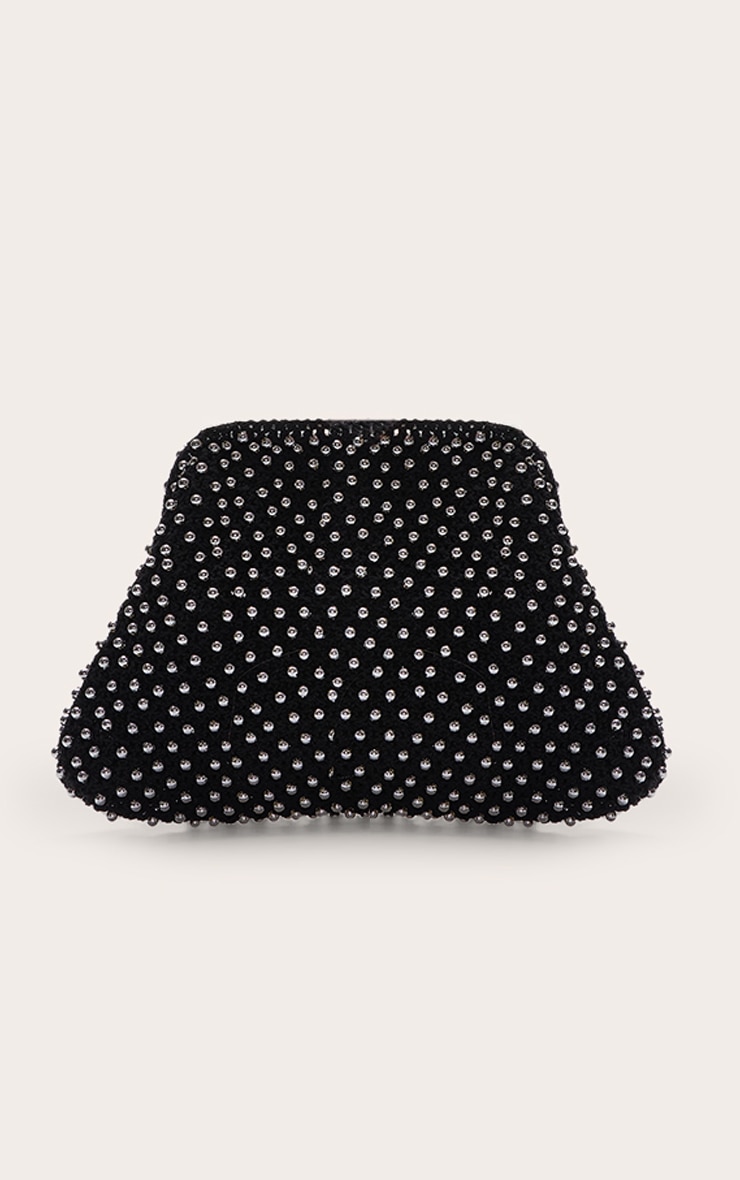 Black Crochet Silver Studded Clutch Bag image 2
