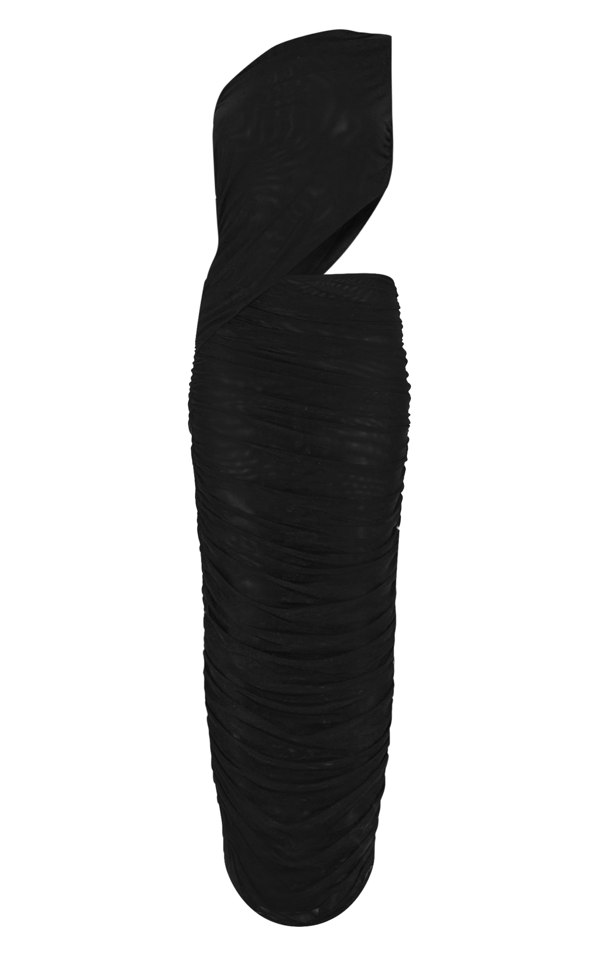 Black One Shoulder Ruched Maxi Dress image 5