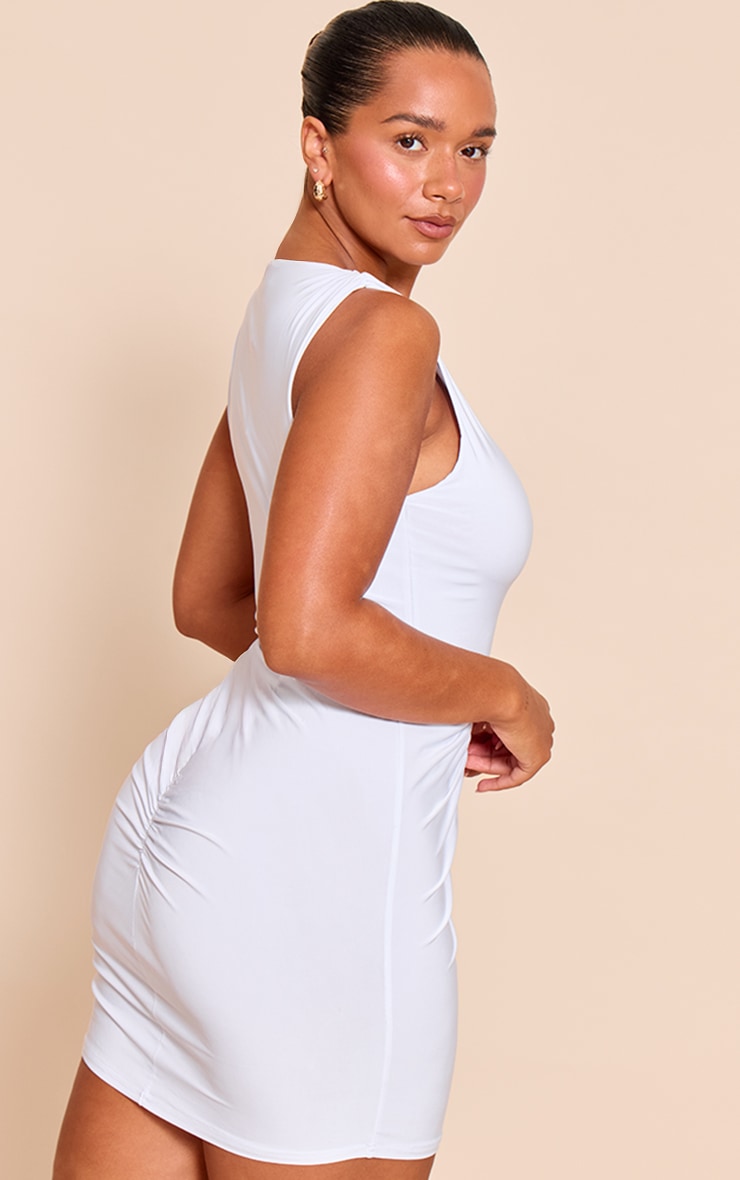 Shape WHITE Sleeveless Ruched V Waist mini Dress image 2