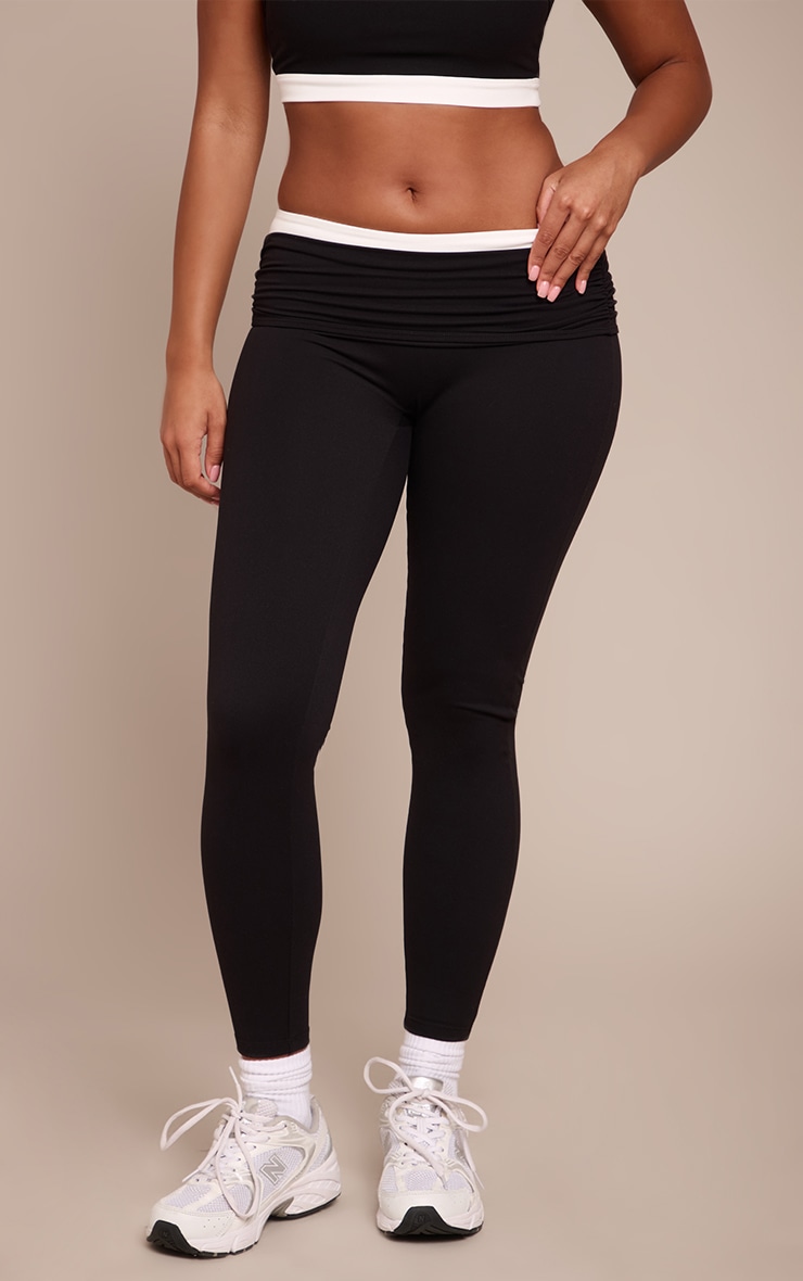 Shape Black Contrast Foldover Waistband Active Sculpt Leggings image 2