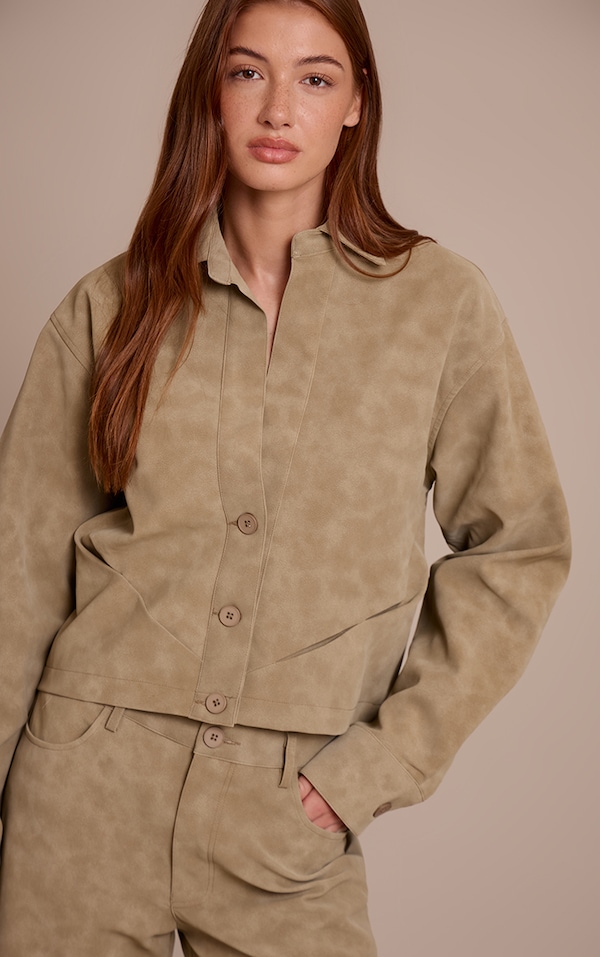 Veste en PU gris pierre délavé à décolleté