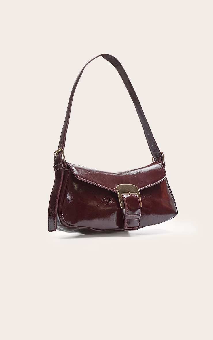 Burgundy Crinkle PU Buckle Shoulder Bag image 3