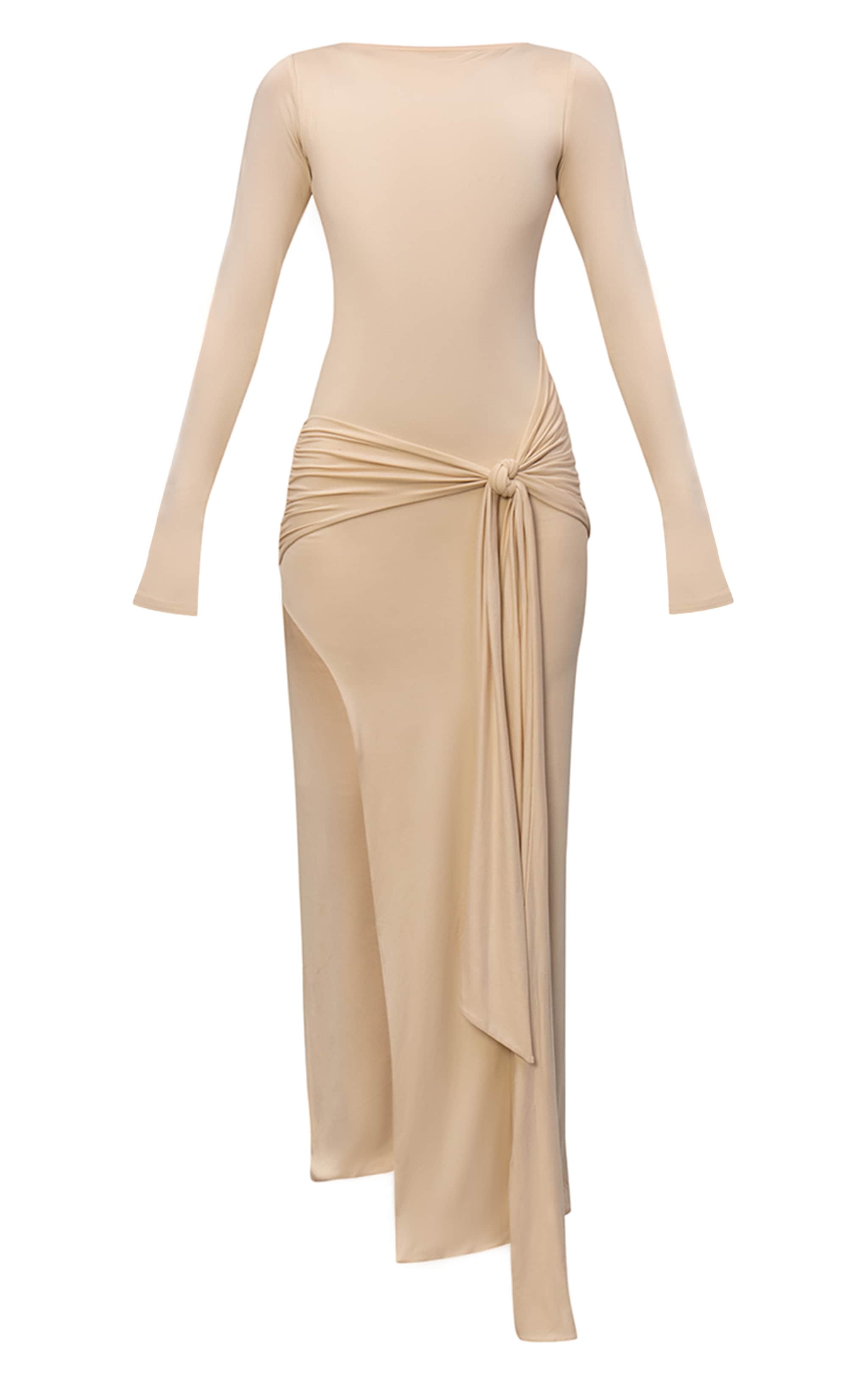 Cream Soft Touch Boat Neck Wrap Detail Maxi Dress image 6