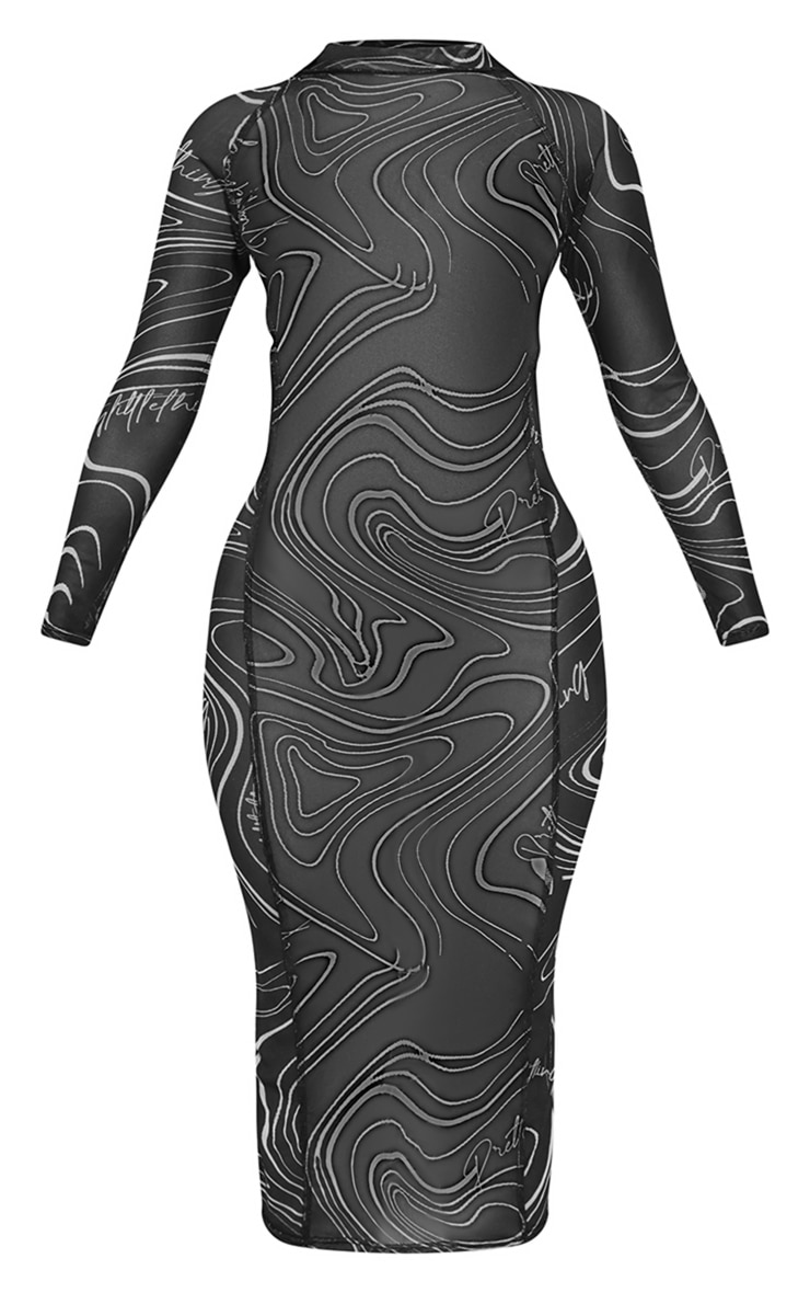 Petite Black Swirl Print Seam Detail Mesh Midaxi Dress image 5