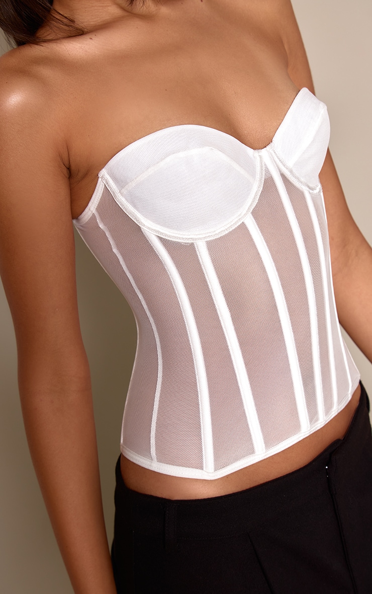 White Mesh Structured Lace Up Corset image 4