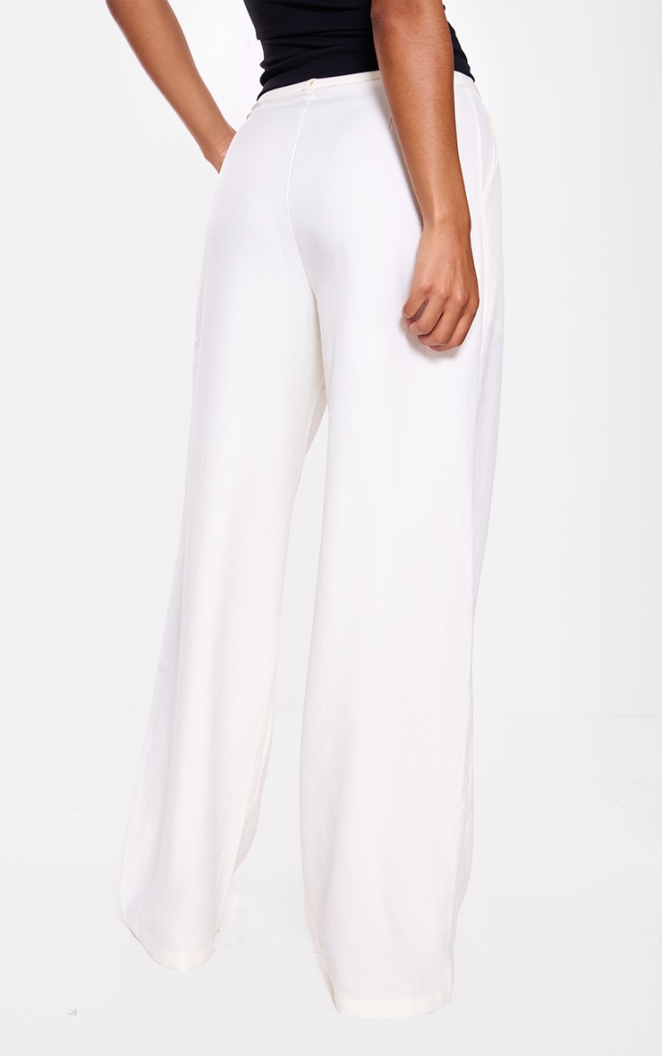 Cream Structured Woven Tailored Wide Leg Pants image 3