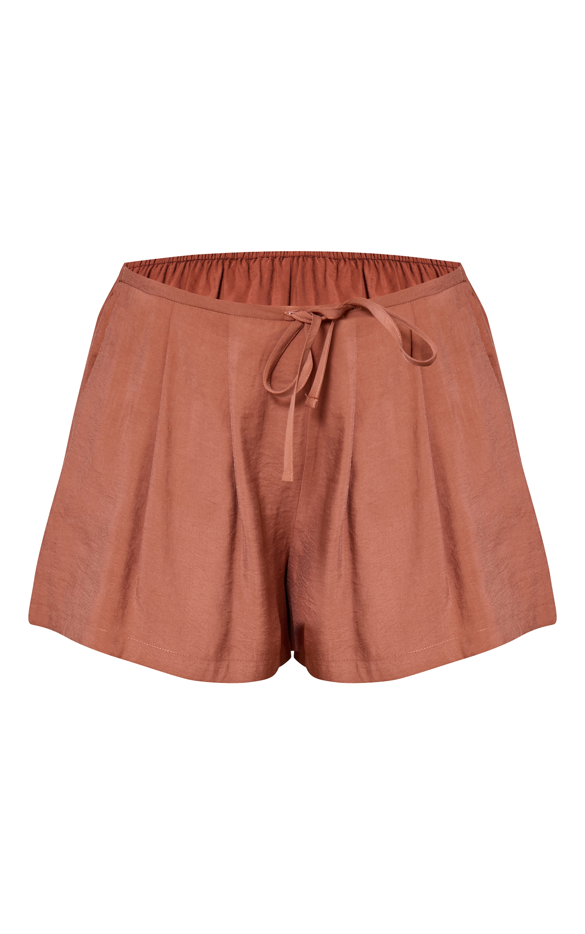 Short tissé châtaigne à plissures image 6