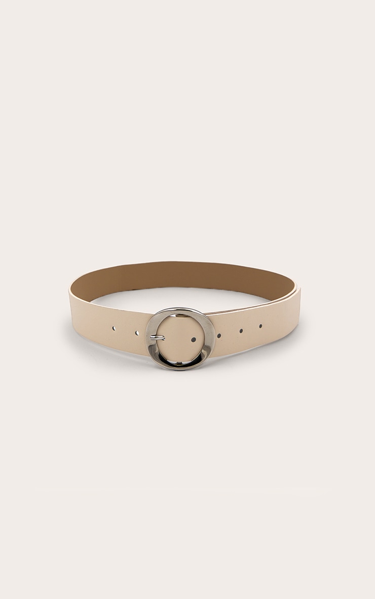 Cream Pu Curved O-ring Silver Buckle Belt image 3