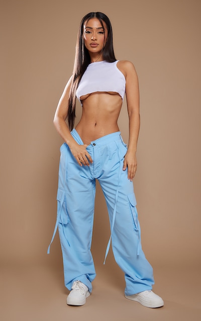 Petite Bright Blue Lightweight Shell Low Rise Cargos