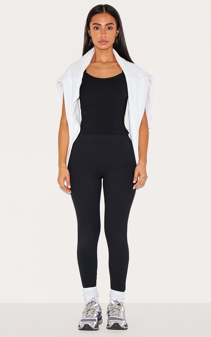 Petite Black Snatched Sculpt Cami Strap Crop Top image 3