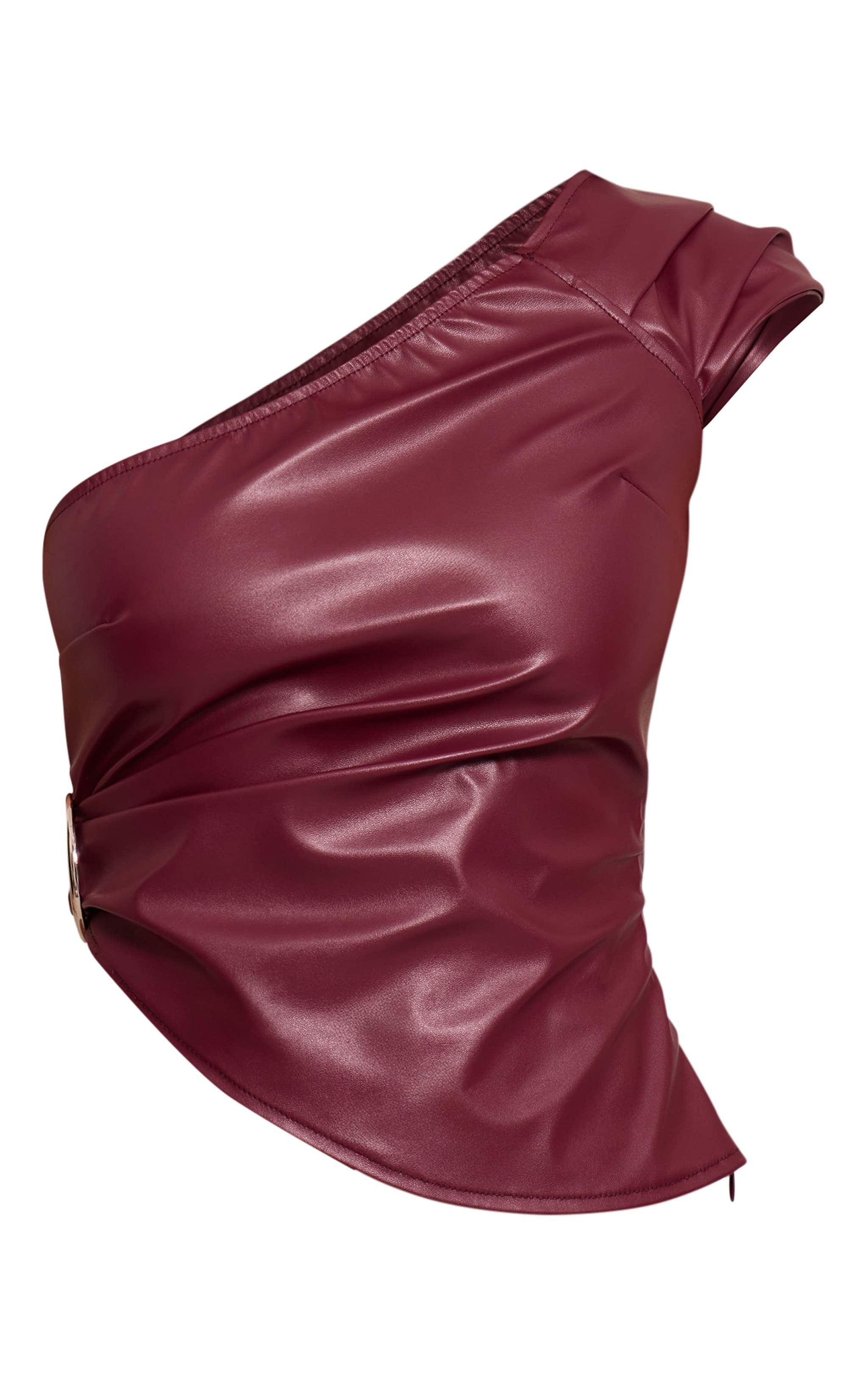 Petite Wine Faux Leather Asymmetric Ring Detail Top image 5