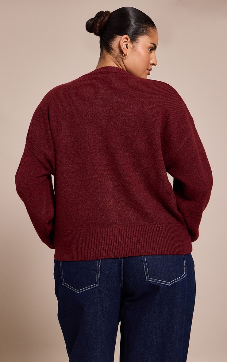 Plus Deep Red Knit Button Through Cropped Cardigan image 2