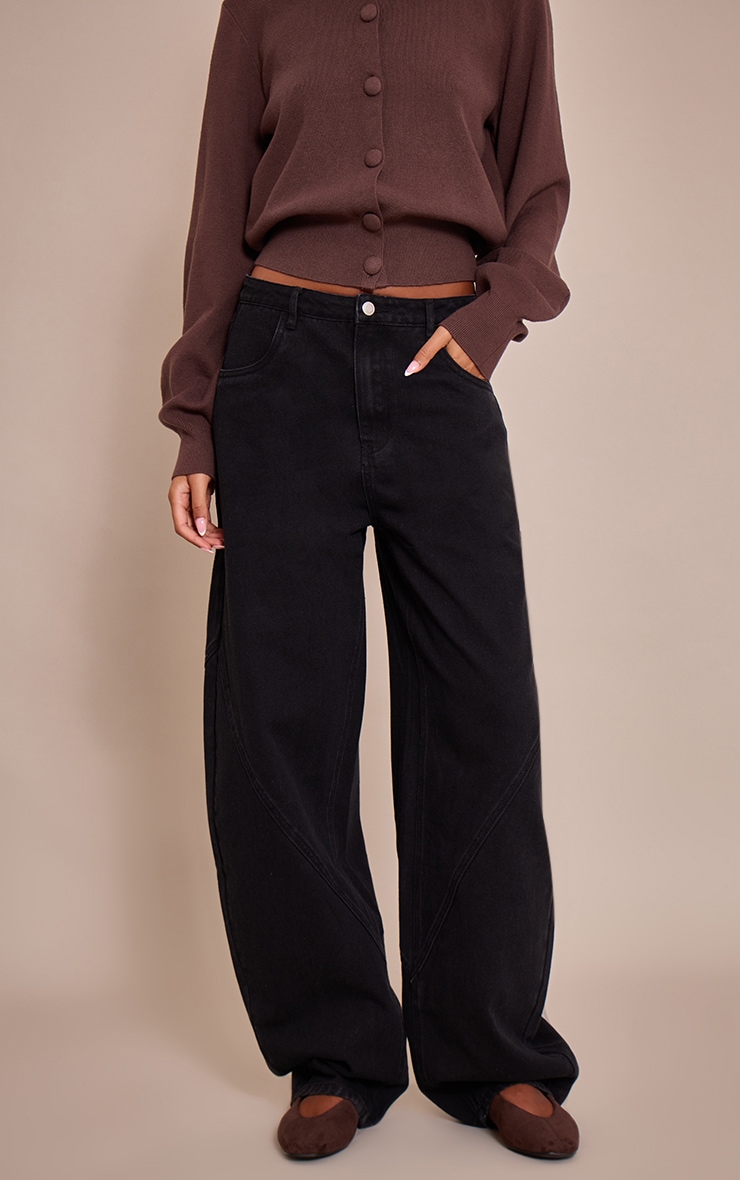 Tall Washed Black Seam Detail Barrel Jeans image 2