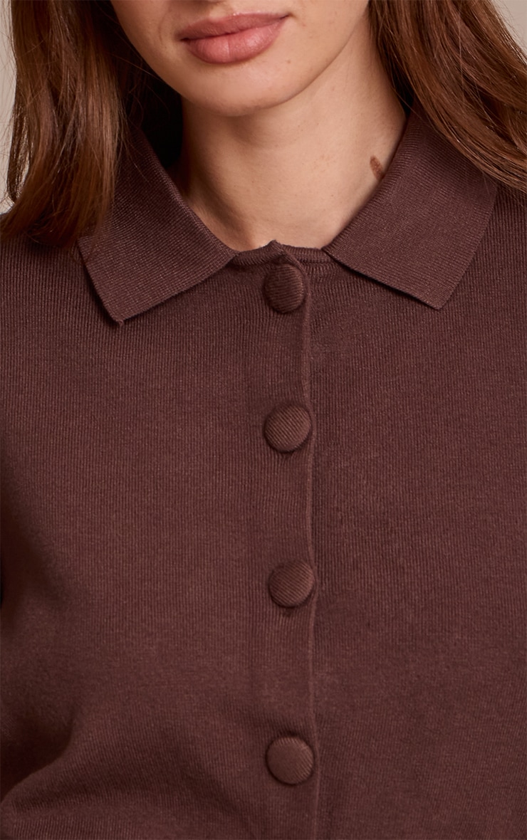 Brown Compact Knit Fabric Covered Button Cardigan image 4