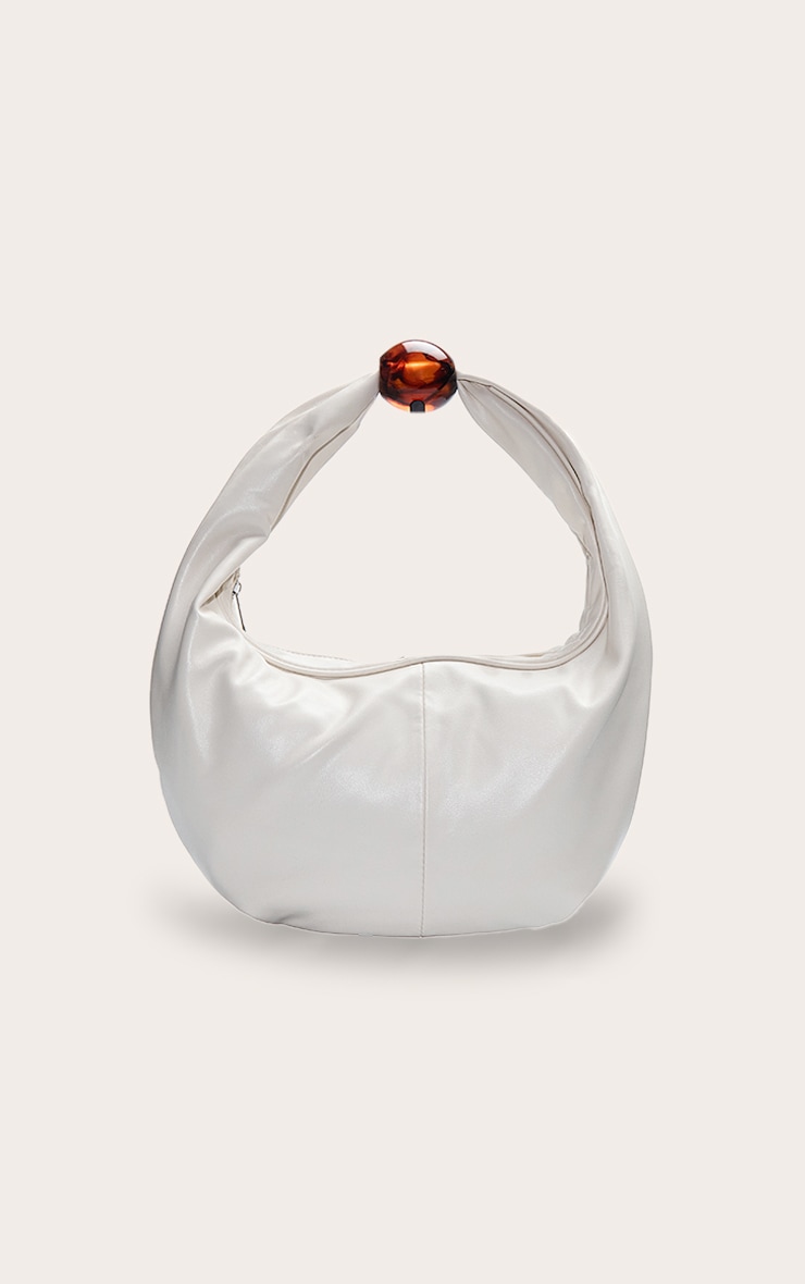 Sac à main en PU crème à perle sur la anse image 2