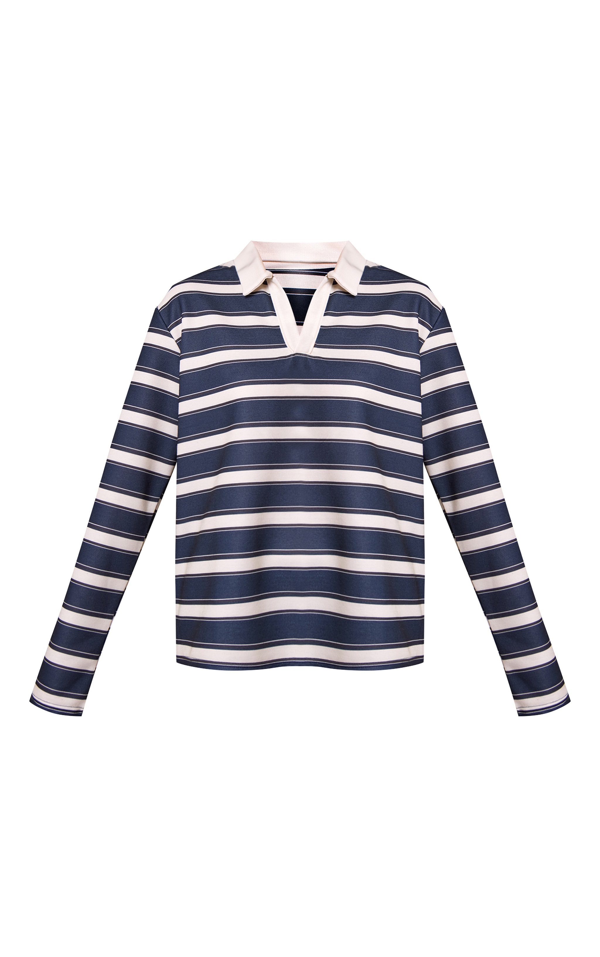 Navy Stripe Cotton Polo Rugby Top  image 5