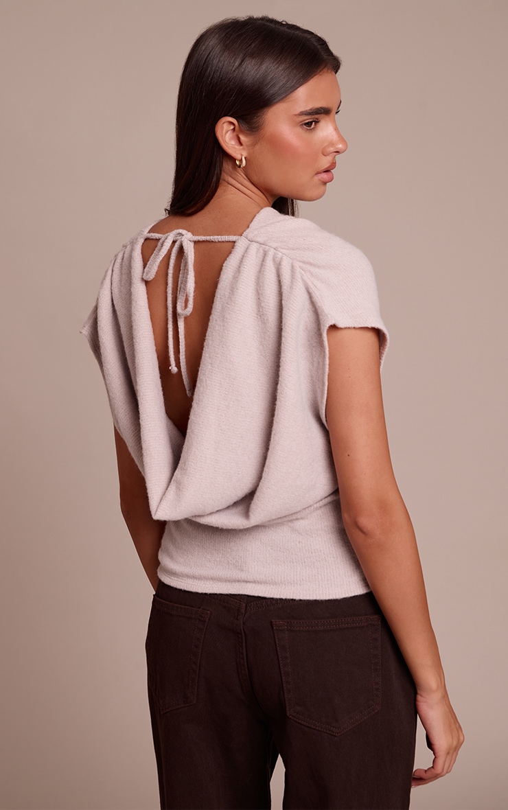 Light Mushroom Wool Look Slouchy Tie Back Top image 2