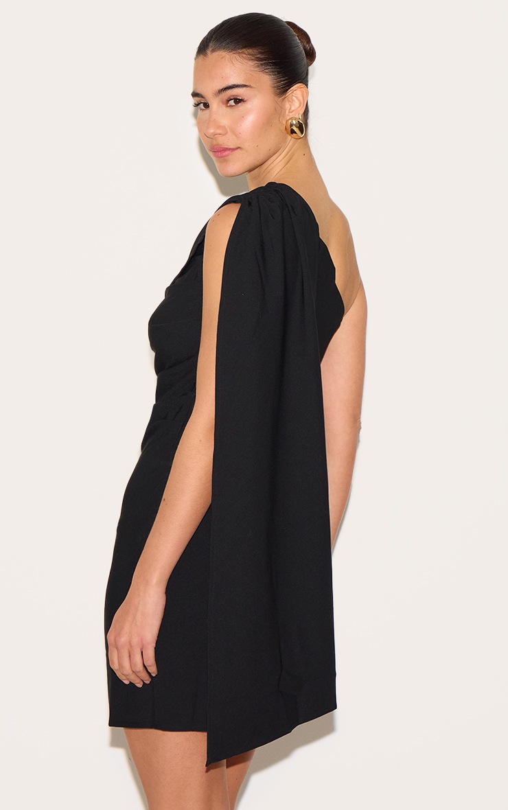 Long Sleeve Drape Trim Detail Mini Dress-Black