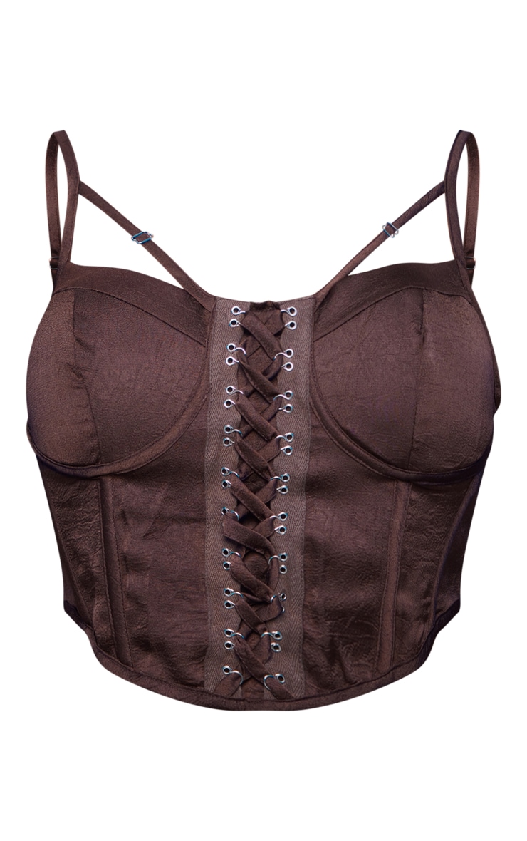 Chocolate Textured Satin Hook And Eye Corset image 5