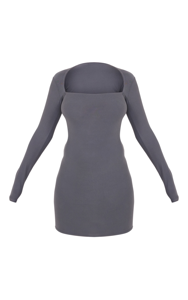 Charcoal Soft Touch Square Neck Long Sleeve Bodycon Dress image 5