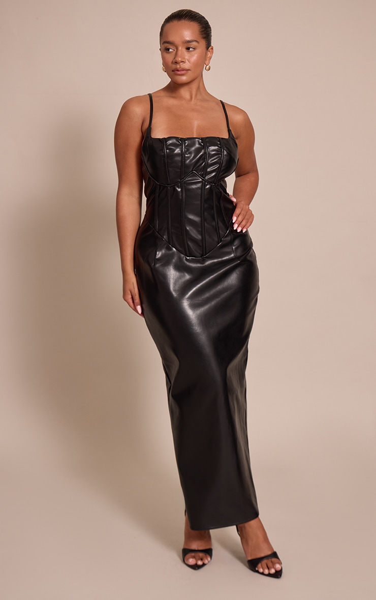 Shape Black Faux Leather Corset Maxi Dress image 1