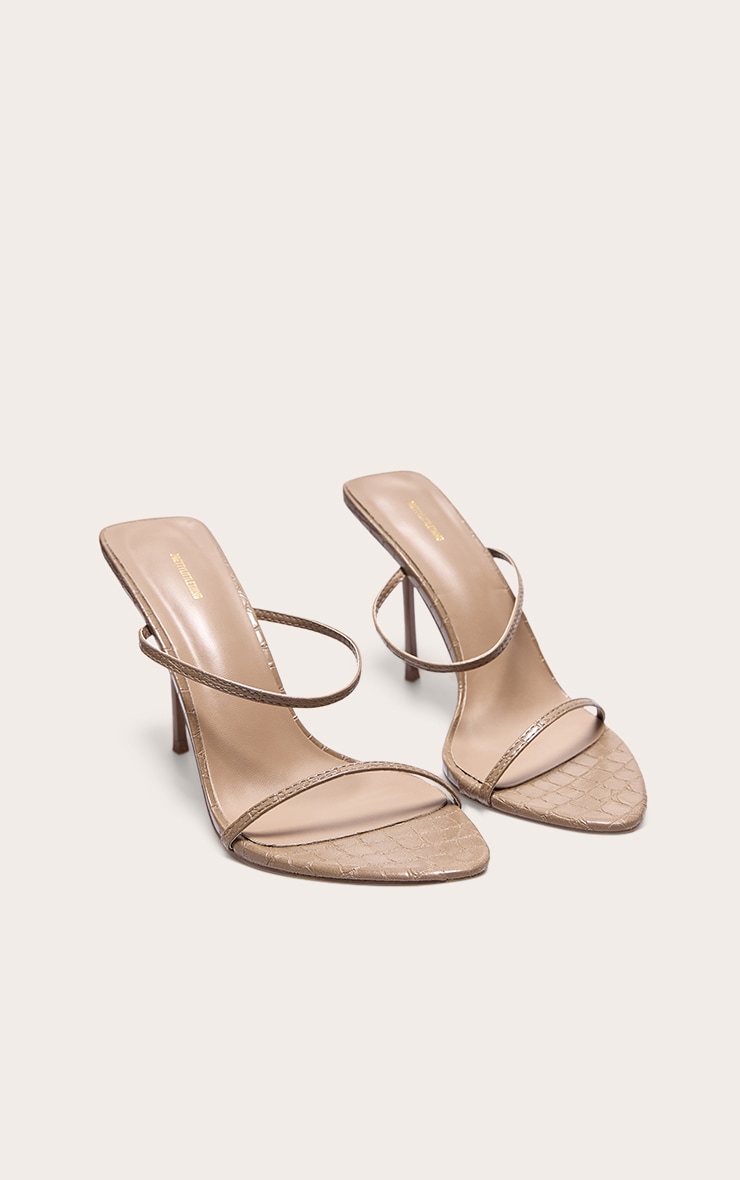 PLT Label Taupe Croc Faux Leather Barely There Point Toe High Heels image 2