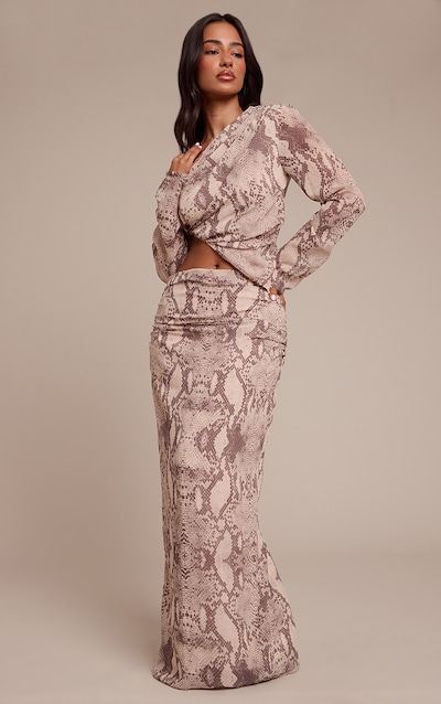 Petite Snake Print Ruched Maxi Skirt
