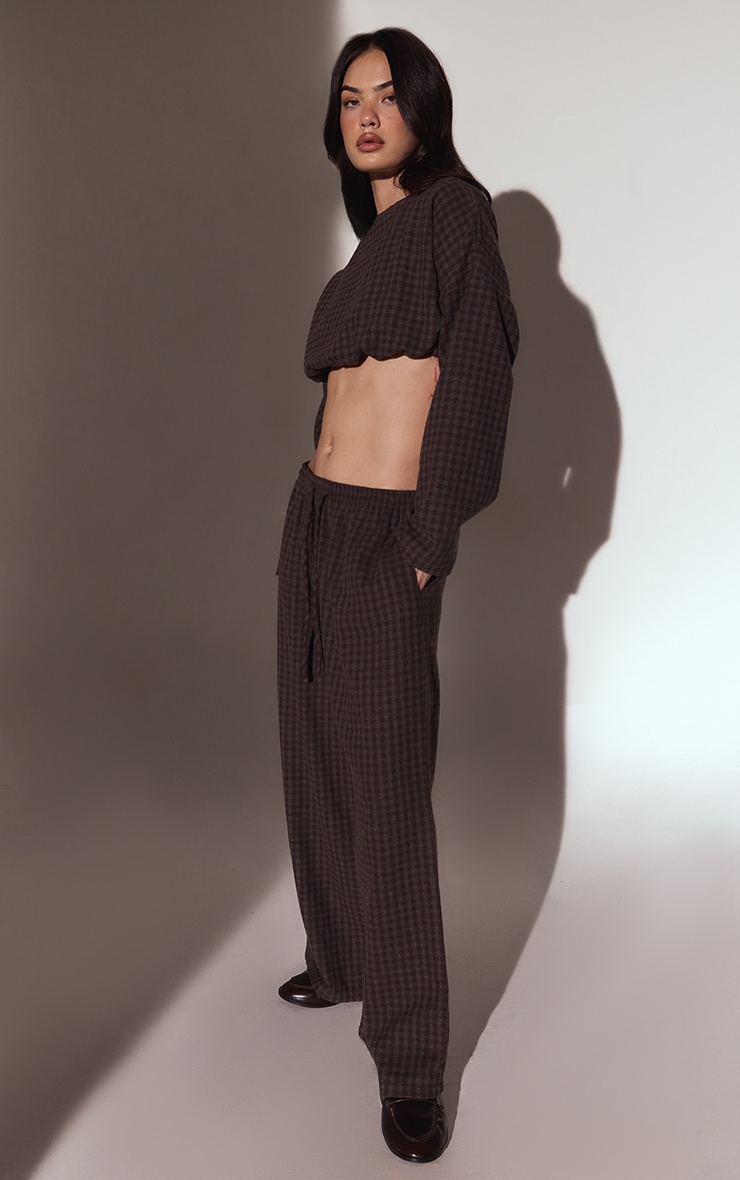 Brown Brushed Check Elasticated Pants image 2