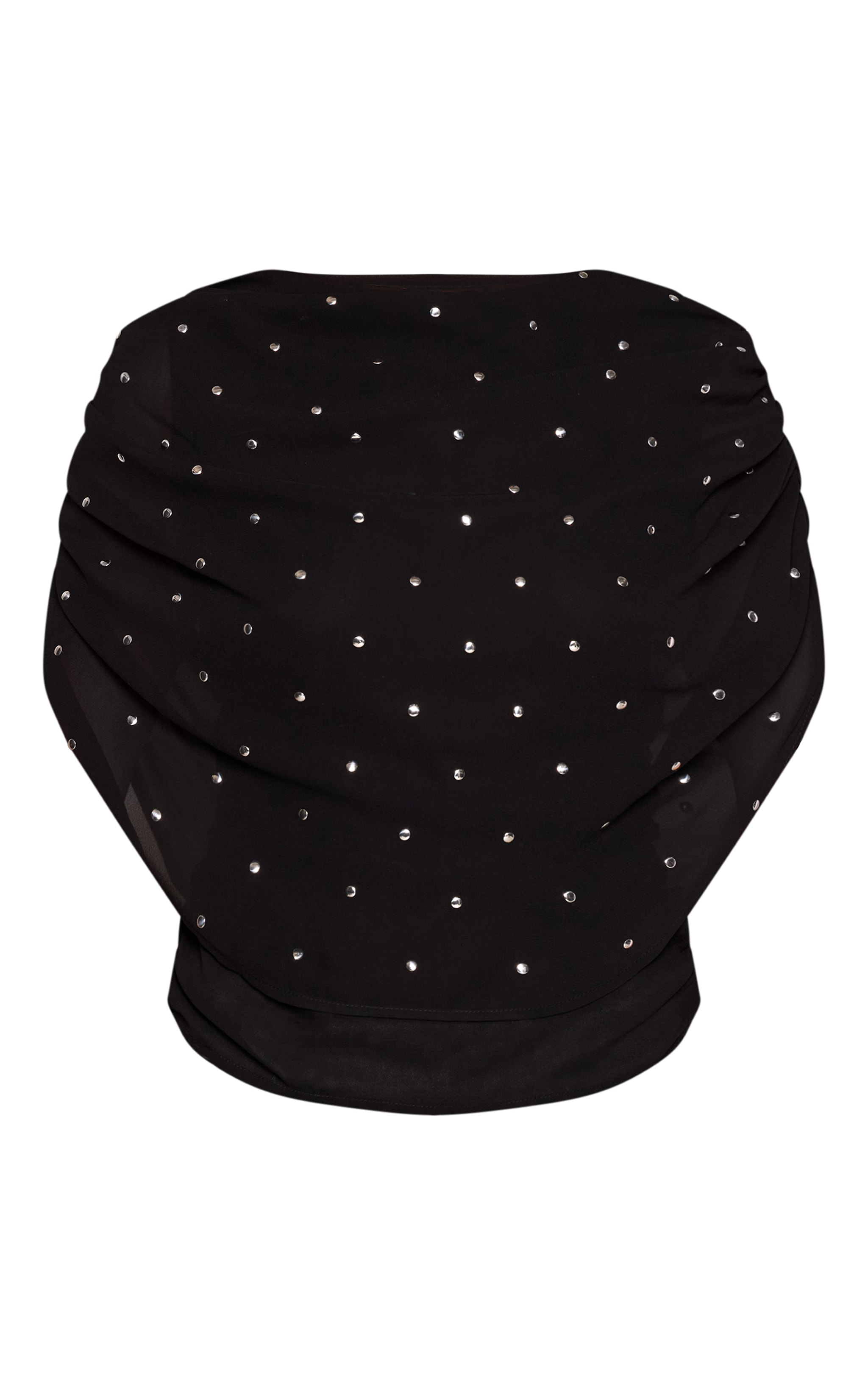 Petite Black Stud Detail Ruched Cape Top image 5
