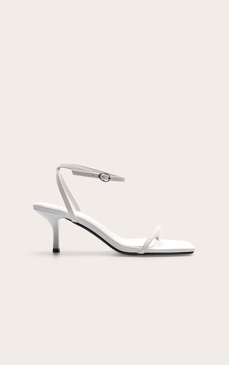 White Pu Square Toe Square Toe Barely There Mid Heeled Sandals image 2
