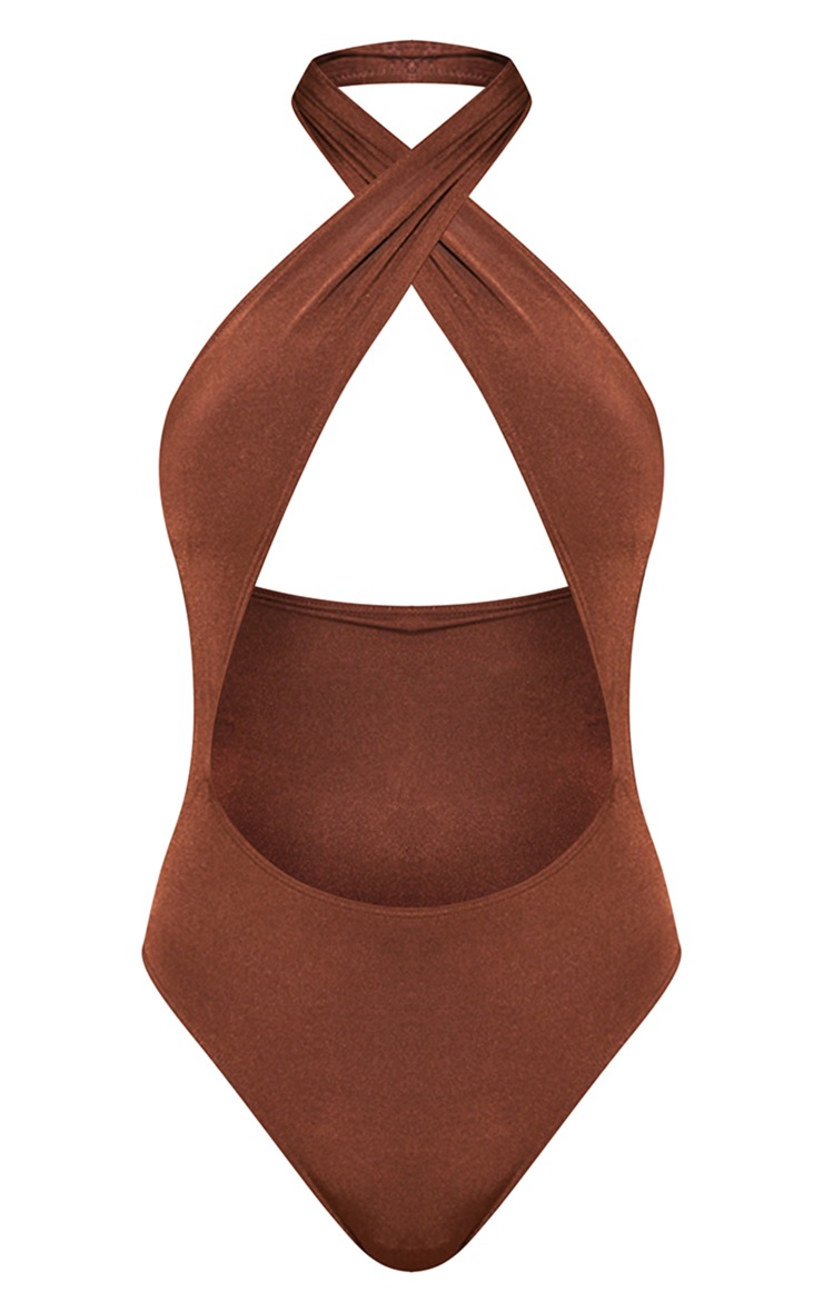 Maillot de bain chocolat sans coutures torsadé devant image 5