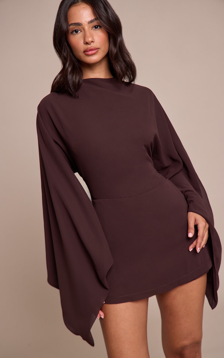 Petite Chocolate Open Back Floaty Tie Back Playsuit image 2