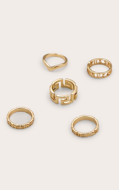 Gold Assorted Cut Out 5 Pack Ring Set