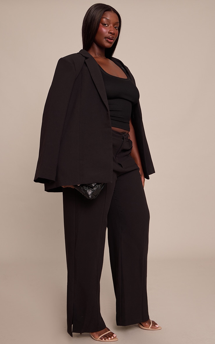 Plus Black Wide Leg Split Hem Pants image 2