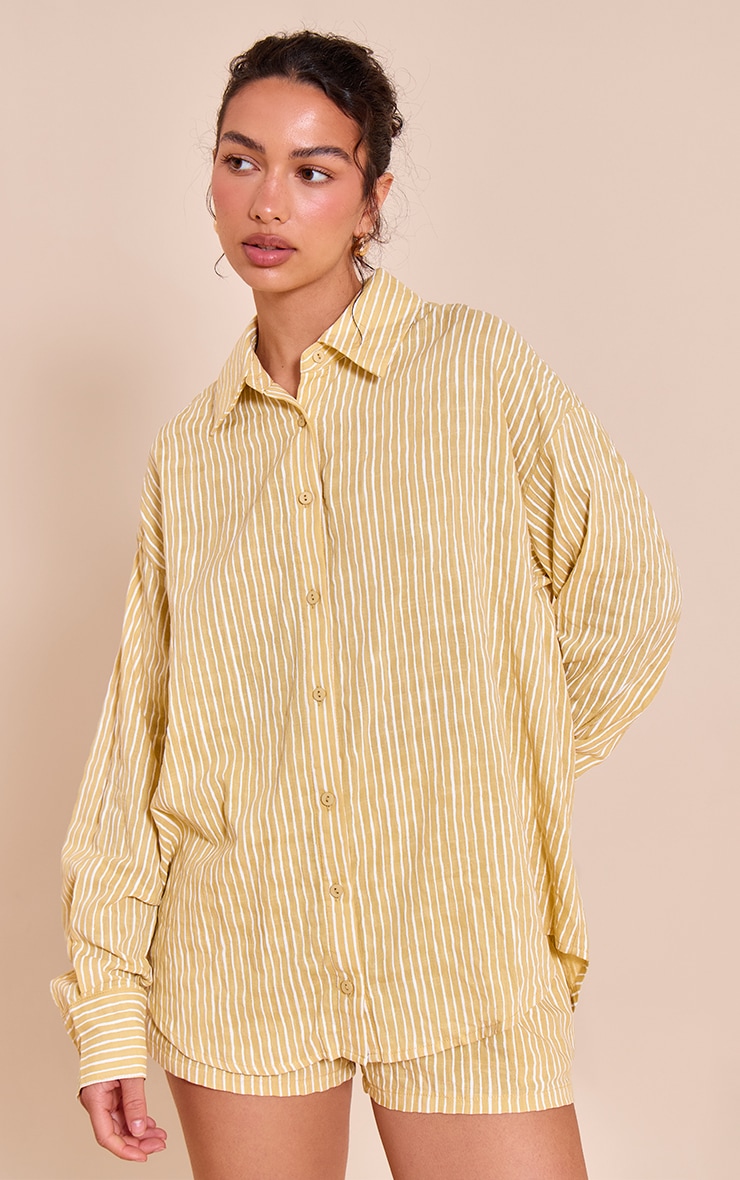 Chartreuse Striped Linen Long Sleeve Shirt image 1