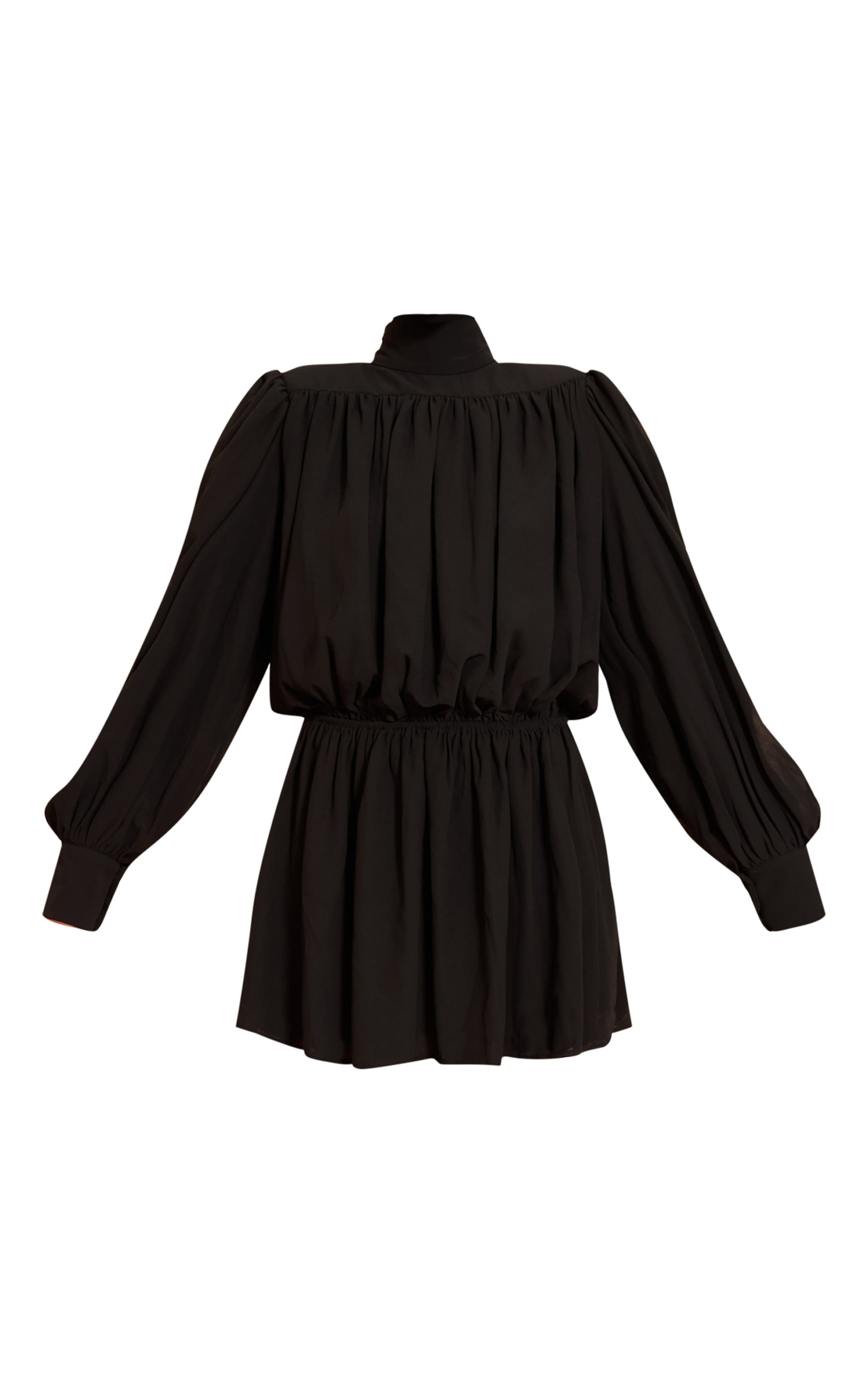 Black Structured Chiffon Long Sleeve Shift Dress image 5