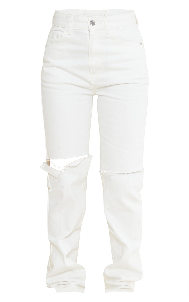 Off White Slash Knee Long Leg Straight Leg Jeans image 5