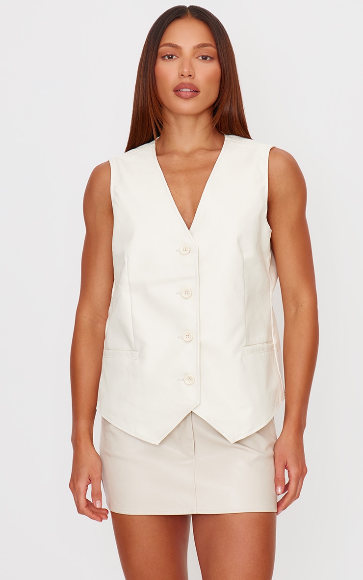 Cream Faux Leather Oversized Vest image 1
