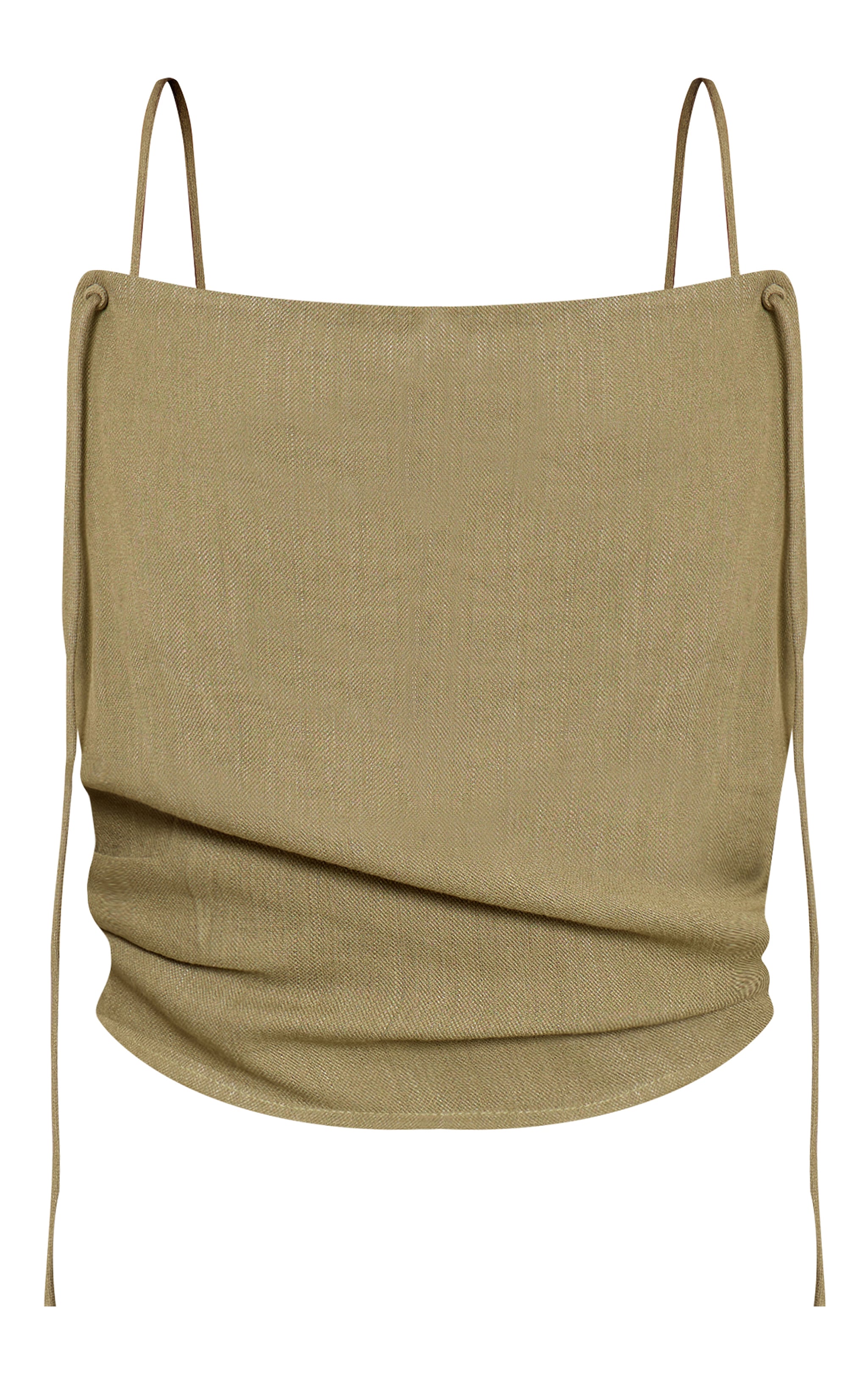 Top texturé vert sauge à bretelles drapées image 5