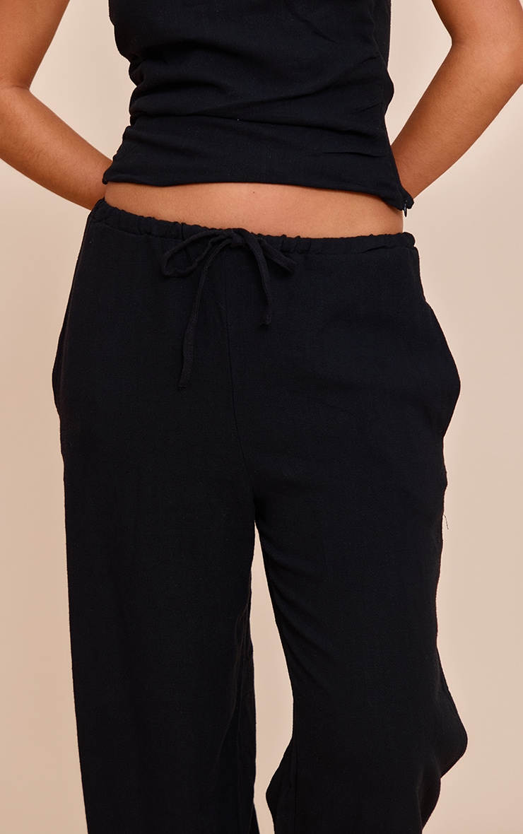 Pantalon large texturé noir taille mi-haute image 4