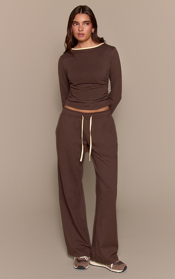 Chocolate Cotton Contrast Drawstring Relaxed Joggers