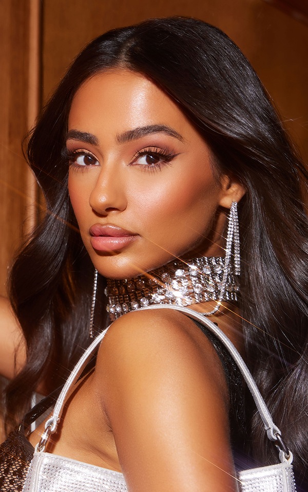 Silver Interlock Chain Diamamte Statement Choker PrettyLittleThing