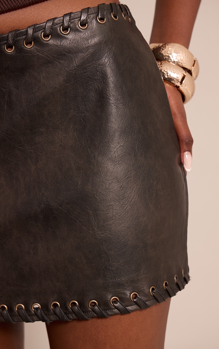 Black Faux Leather Plaited Mini Skirt image 5