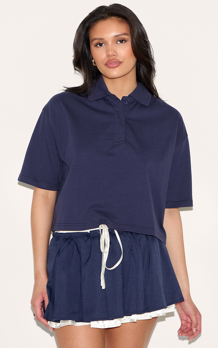 Navy Oversized Short Sleeve Polo Top image 1