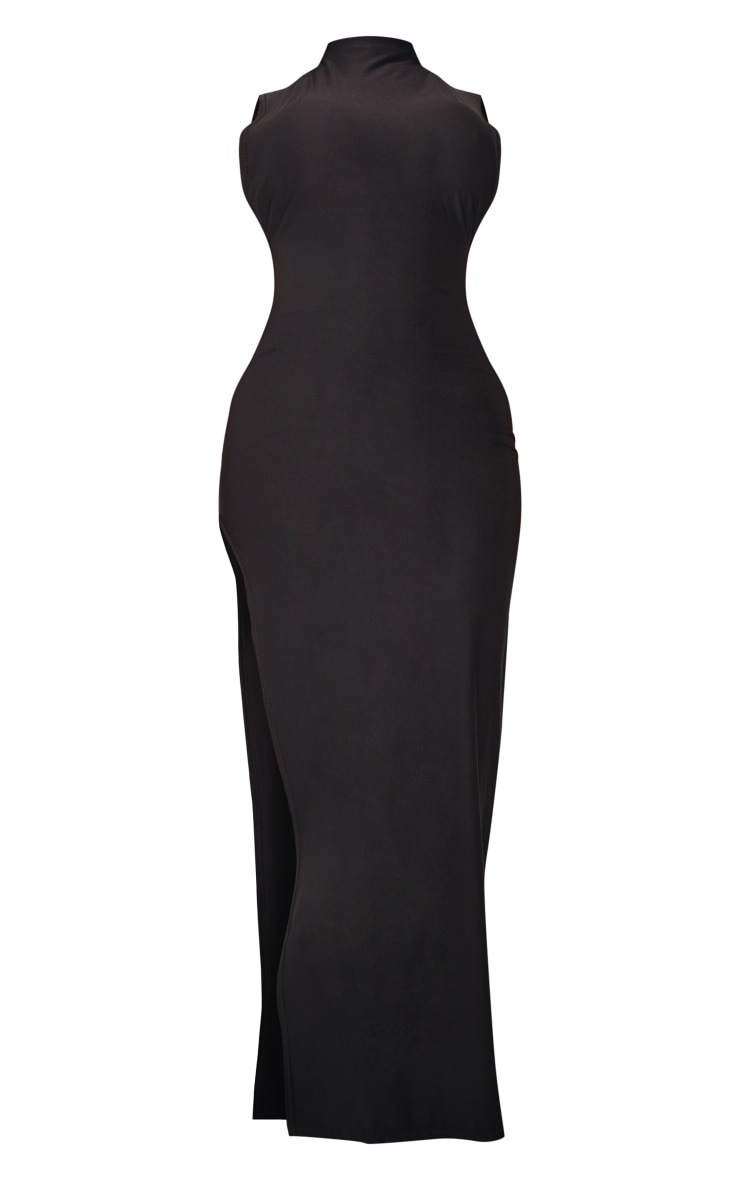  Shape Black Slinky Low Cut Side Maxi Dress image 2