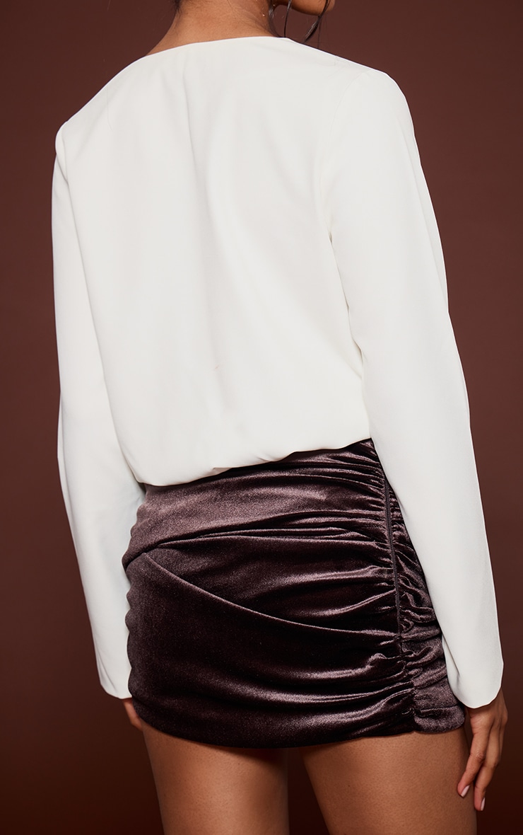 Chocolate Velvet Ruched Mini Skirt image 3
