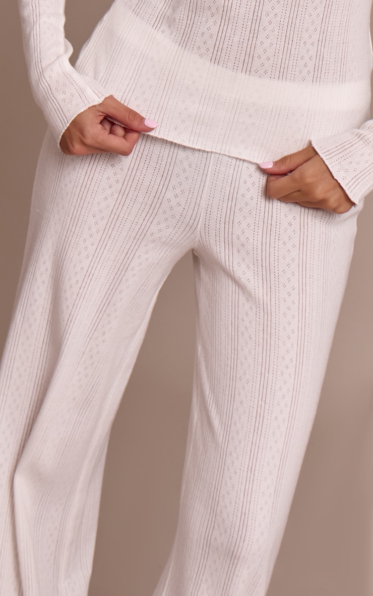 Cream Pointelle Wide Leg Pants image 4